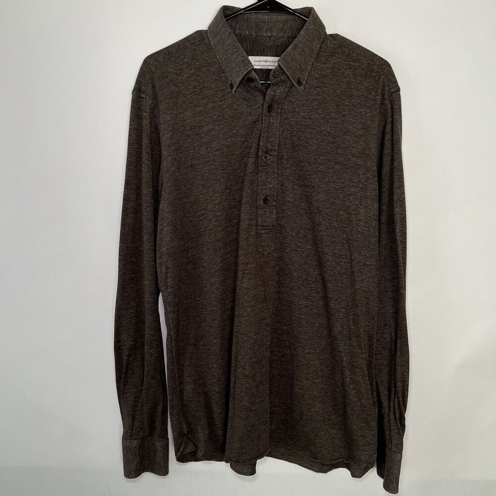 Clements & Church Long Sleeve Button Down Polo Shirt Mens Size Large Brown